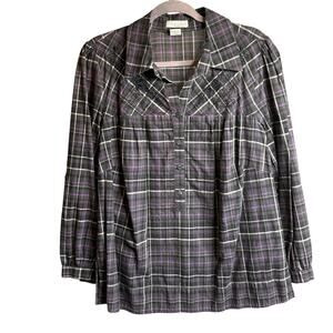 Tweeds Women’s Embroidered‎ Plaid Popover Blouse Size 1X Western Cottagecore
